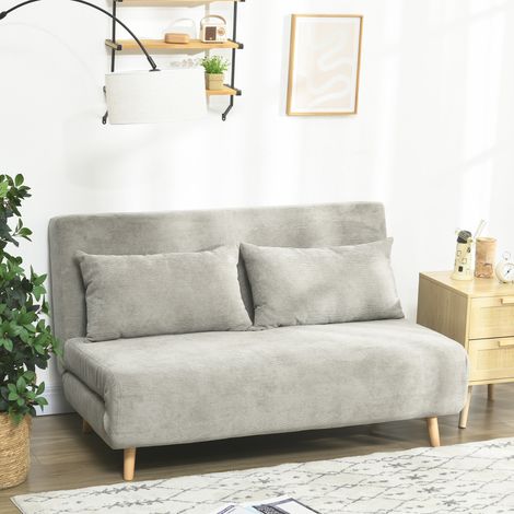 Canapé convertible 2 plazas de tejido de poliéster gris con respaldo ajustable, 141x90x81 cm