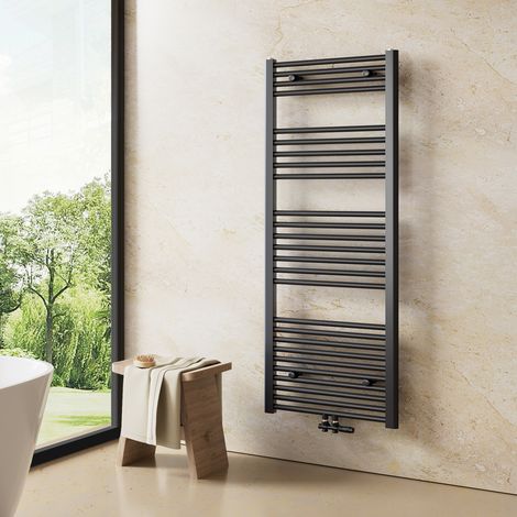 Heilmetz – Sèche-serviette eau chaude 1400x500mm 568W – Radiateur anthracite – Tube rond simple – Acier doux anti-corrosion