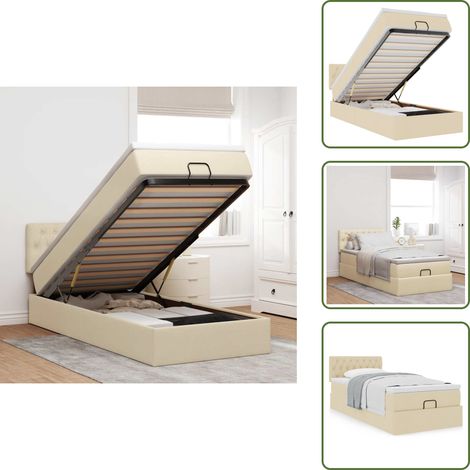 Cama con mecanismo hidráulico - vidaXL Cama otomana con colchón crema 90x200 cm tela - Cama con cabecero