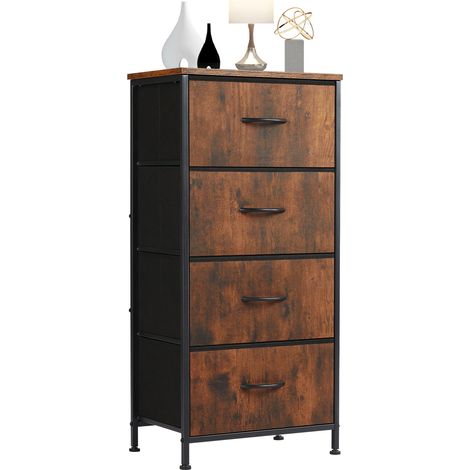 Armoire 4 tiroirs – Tissu – Cadre acier – Chambre – Chocolat (1/5)