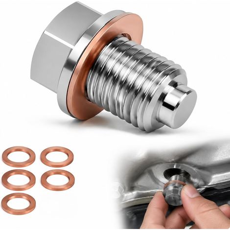 1 Pcs Bouchon de Vidange Magnétique M14x1.5 avec 5 Joints en Cuivre, Écrou de Carter d’Huile Magnétique en Acier Inoxydable, Protection Moteur Universelle pour Voiture Moto Bateau (1/5)
