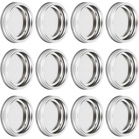 Lot de 12 couvercles ronds étanches en acier inoxydable pour bocaux en verre (XH00180 Argent) (1/5)