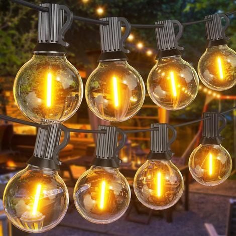 Guirlande Guinguette Extérieur 30M, Guirlande Lumineuse Exterieure avec 50+2 G40 LED Ampoules IP45 Imperméable, Blanc Chaud Chaîne Lumiere Exterieur pour terrasse, mariage, Noël