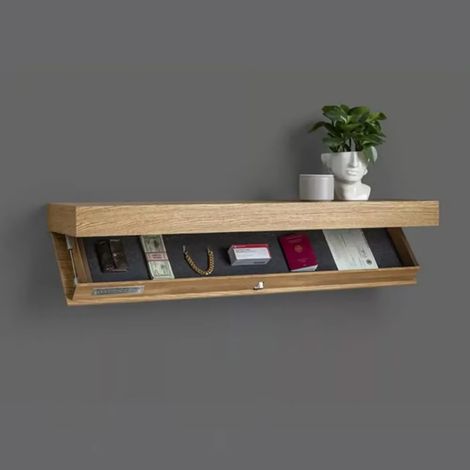 (Naturel - 40 x 21 x 7,2 cm) Étagères murales flottantes avec compartiment caché, boîte de rangement secrète, étagère en bois, coffre-fort tactique pour armes, serrure pour objets de valeur, meubles, (1/5)