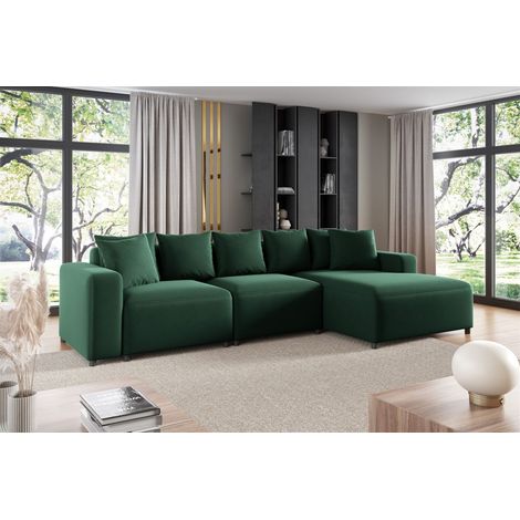 Ecksofa Designersofa Sofa MEGAN in Stoff Salvador Dunkelgrün Ottomane Rechts (1/2)