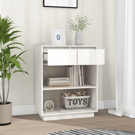 Meuble d'Entrée en Bois Massif de Pin, Blanc, 60 x 34 x 75 cm, Console de Couloir avec Rangement, Design Scandinave Moderne pour Salon et Hall (1/5)