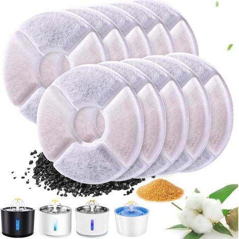Water fountain filter for cats and dogs – Pack of 10 round pieces with activated carbon, compatible with most pet fountains