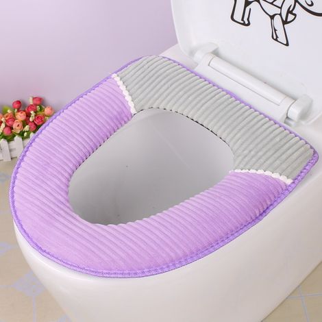 Lot de 4 coussins de lunette WC tricotés, épais et confortables, housses de siège de toilettes toutes saisons, anneaux rembourrés pour WC, protections douces et lavables. (1/5)