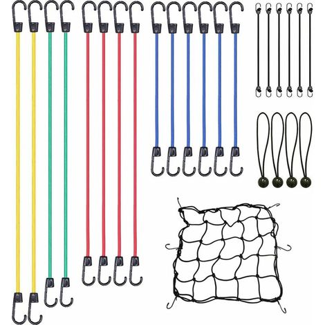Cordon Élastique - Crochets Métal Recouverts Plastique - Pour Fixation Extérieure ATV Bateau Vélo Camping - Lot de 25 Pièces (1/5)