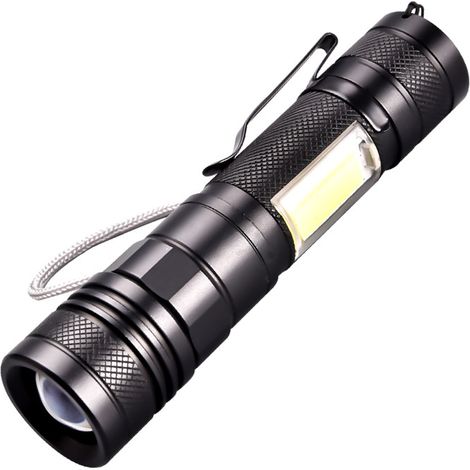 Lampe de poche LED rechargeable, charge directe USB, feux latéraux, rétractable, randonnée, camping, transport quotidien. (1/5)