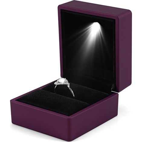 Caja de almacenamiento de anillos con luz LED, soporte para exhibir joyas, regalo morado, a la moda -Crezuo