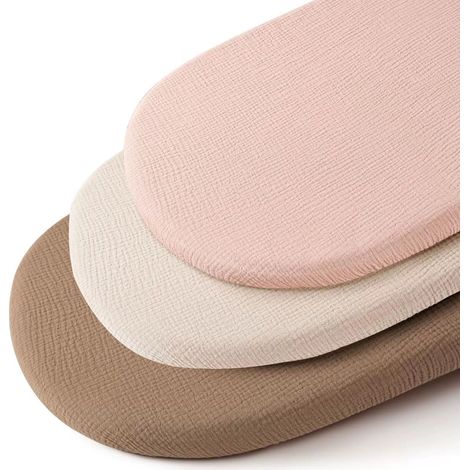 Juego de sábanas universales para bebé - Juego de 3 sábanas ajustables de gasa de algodón para cochecitos/cunas (80x40 cm) - Marrón/Rosa/Beige