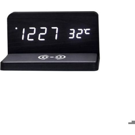 Réveil Chargeur Sans Fil - Écran LED Réglable - Thermomètre Intégré - Horloge Silencieuse avec Miroir - Noir - 1 Pièce (1/4)