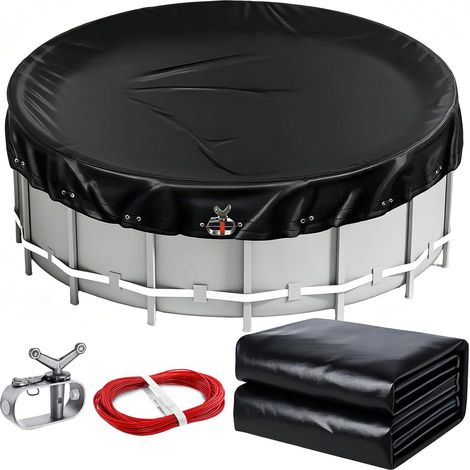 Couverture d'hiver pour piscine de diamètre Ø 500-550 cm, couverture d'hiver pour piscine en matériau PE 200g/m², couverture de piscine ronde pour été et hiver, Ø 610 cm Couverture de piscine (1/5)