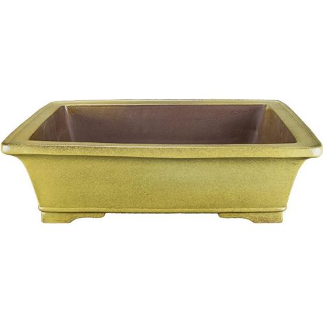 Vaso per bonsai rettangolare in gres smaltato giallo senape 28,5x22x7,5 cm - TY118c