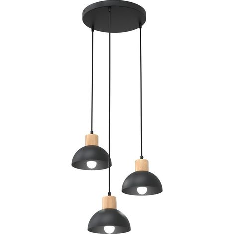 Lampada a sospensione Seco in metallo nero e legno