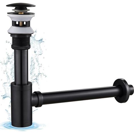 Siphon de Lavabo Rétro Noir avec Trop-plein, Bonde Pop-up en Laiton Anti-odeur Universelle, Système d'Évacuation pour Vasque de Salle de Bain (1/4)