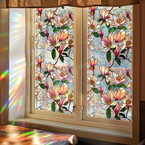 Film de confidentialité pour fenêtre colorées, autocollants en verre à fleurs vintage, décoration de pare-soleil pour salon et chambre à coucher (1/5)