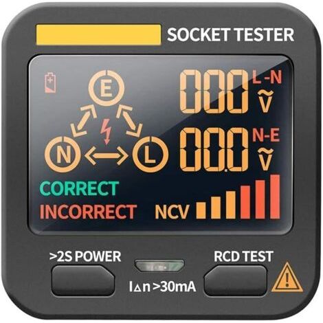 Testeur de tension Écran LCD numérique Testeur de prise intelligent Prise UE Détecteur RCD Électroscope de polarisation pour prise secteur Testeur de phase (1/5)