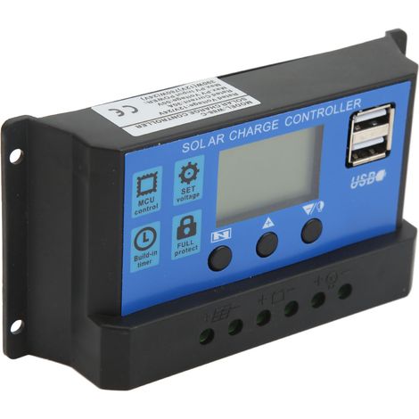 Contrôleur de charge solaire 12 V/24 V avec port USB, protection contre la surcharge, régulateur de batterie solaire et écran LCD, 10 A (1/5)