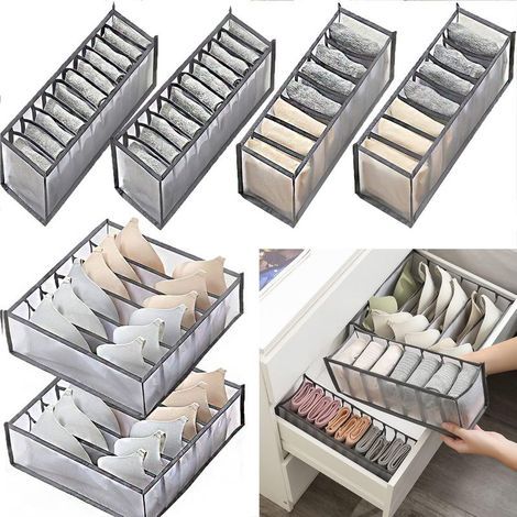 6 Pcs Organisateur De Tiroir De Sous-VêTements BoîTe De Rangement Pliable Boîte de Rangement à Tiroirs de Grande Capacité pour Ranger Sous-Vêtements, Chaussettes, Soutiens-Gorge (1/5)