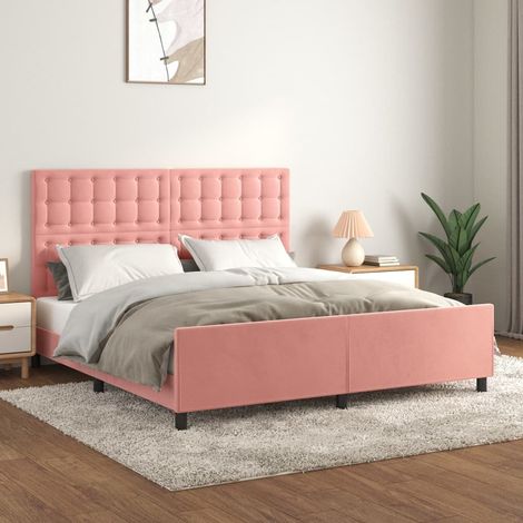 Lit adulte avec tête de lit pour Couchage,Cadre de lit Rose 160x200 cm Velours -BV92909 (1/5)