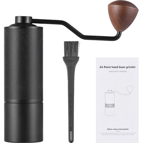 Moulin à grains de café manuel avec manivelle ergonomique en bois, fraise conique à 5 noyaux en acier inoxydable, 24 vitesses, meulage numérique réglable en alliage d'aluminium, machine portable, bac (1/5)
