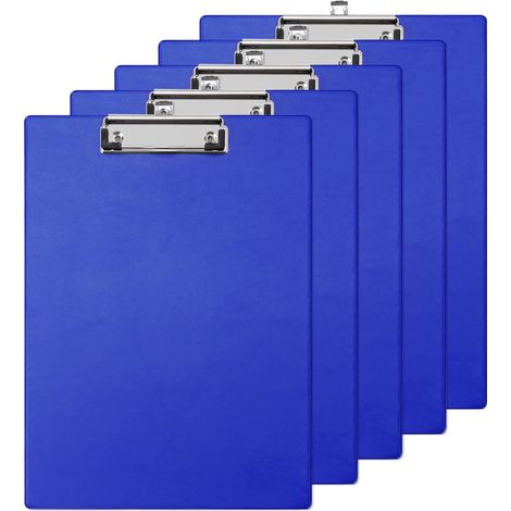 Lot de 5 Porte-bloc A4 en PVC et carton, Bleu, avec Boucle de Suspension Rétractable, pour Bureau, Hôpital, Restaurant, Entrepôt (1/5)