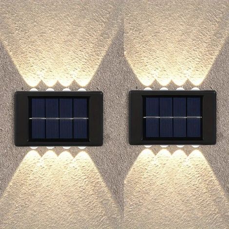 (0-5W-8 LED Lumière chaude, lot de 2) Lampe solaire d'extérieur pour cour ou maison, applique murale décorative, éclairage d'ambiance vers le haut et vers le bas, style moderne (1/5)