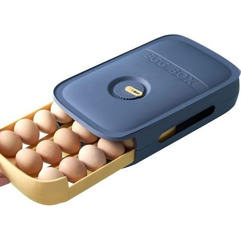 Boite a Oeuf,Tiroir Boite Oeufs Rangement Frigo,Panier Oeuf cuisine Plastique,Empilable Egg Distributeur Box,Support Oeuf Refrigerateur Bleu