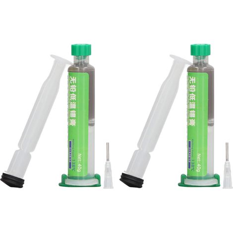 Lot de 2 tubes de pâte à souder eutectique à haute adhérence et bas point de fusion, conditionnés en seringue, pour basses températures. (1/5)