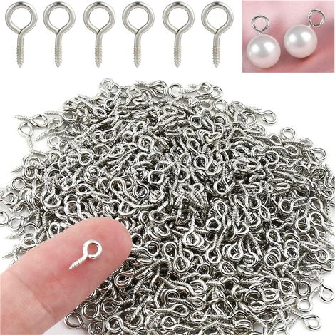 Lot de 400 petits crochets pour vis, Mini goupilles filetées Œillets à vis en acier inoxydable, argent (1/5)