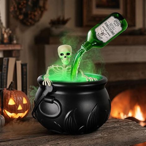 Chaudron de sorcière avec Squelette, Décorations Halloween Chaudron, avec Machine à Fumée et Lumière, Pot Noir d'Halloween pour Décoration de Fête, Table, Cheminée, Bureau, Chambre, Salon (1/5)