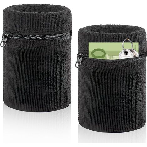Set bestehend aus 2 schweißabweisenden Stirnbändern, Sport-Schweißband, Handgelenktasche mit praktischer Reißverschlusstasche, Baumwoll-Stirnband für Fußball, Basketball und Tennis.