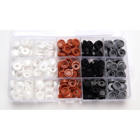 150 Pièces Cache-Vis à Charnière en Plastique pour M3.5/M4, Capuchons à Vis Pliables, pour Meubles Placards, Étagères, Blanc/Noir/Gris/Marron