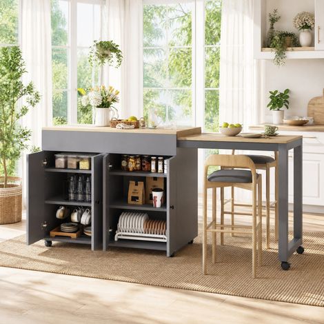 Table extensible haute avec rangement, 117-180 x 50 x 94,6 cm, MDF gris DESVIAE (1/5)