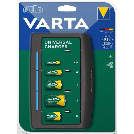 Varta – Chargeur de pile universel – Compatible avec AA, AAA, 9V – Charge rapide – Protection contre surcharge et court-circuit