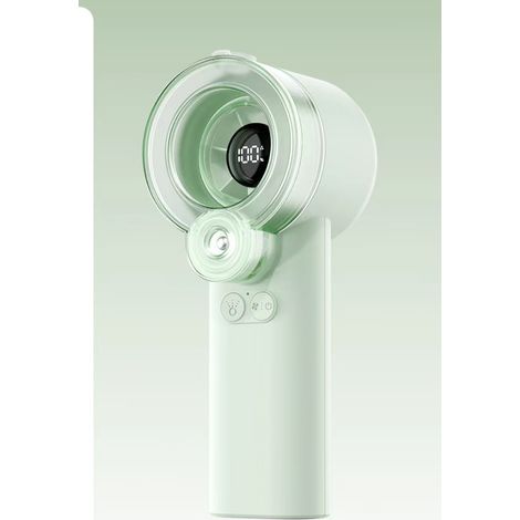 Portable handheld misting fan, equipped with a 13,000 RPM turbine motor and a magnetically removable water tank, green. (1/5)