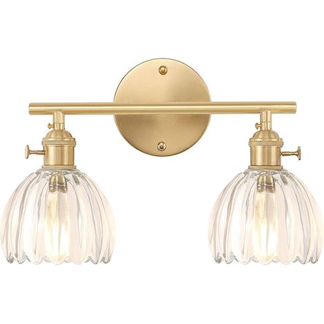 Applique Murale en Verre Double Tête Intérieur Lampe Murale avec Interrupteur Déc Éclairage Mural pour Salle de Bain Salon Chambre Cuisine (1/5)