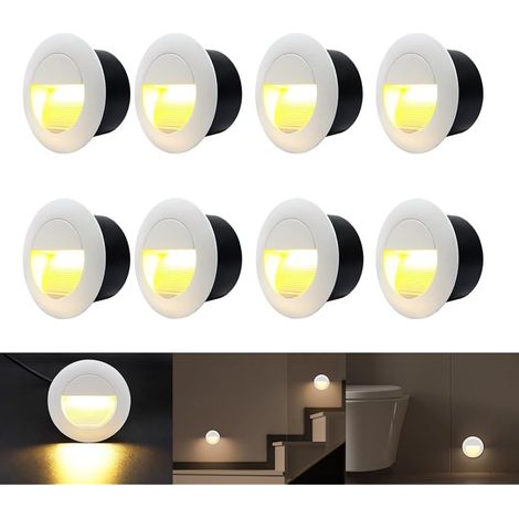 8er 3W Applique Encastré Murale, Lumières d'escalier rond, Blanc chaud applique avec boîte encastrée, 230V eclairage mural alu etanche escalier encastrable marchepied, Blanc, IP65 (1/5)