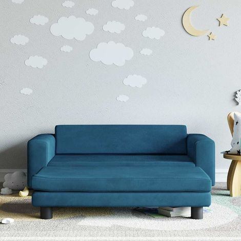 vidaXL Divano per Bambini con Poggiapiedi Blu 100x50x30 cm in