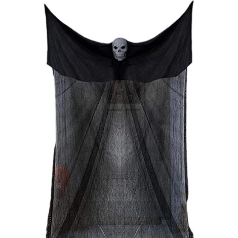 Décorations fantômes d'Halloween, 3,3 m de long x 2 m de large, fantôme suspendu pour extérieur, intérieur, jardin, bar, fête, grande décoration d'Halloween (noir)