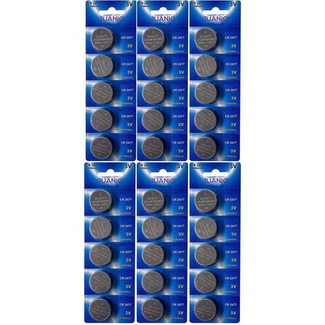 Lot de 30 Piles bouton plates lithium type CR2477 3V compatibles DL2477, ECR2477, BR2477 - Juanio - (1/2)