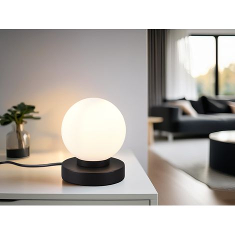 LED Tischleuchte, Kugel Glasschirm Weiß Sockel Schwarz Touch dimmbar, Höhe 15cm (1/5)