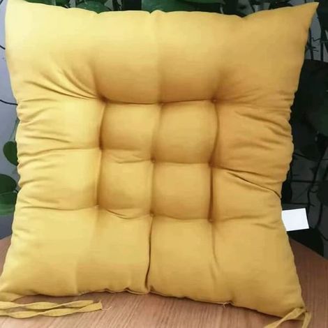 Lot de 4 coussins de chaise moelleux, avec ruban, pour salle à manger, jardin, terrasse ou cuisine (40 x 40 cm), couleur curcuma. (1/5)