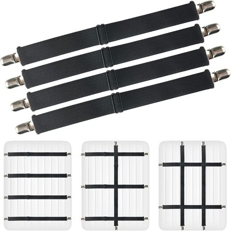 4 soportes para sábanas ajustables de 54 a 220 cm, pinzas elásticas para colchones, tablas de planchar o sofás. (1/5)