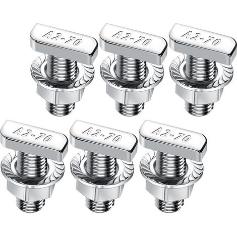 Lot de 6 vis à tête marteau M8 x 20 en acier inoxydable A2-70, 6 vis à tête marteau avec écrous à dents de blocage, écrous à bride, vis à double filetage M6 pour rail de montage solaire PV, serre et (1/5)