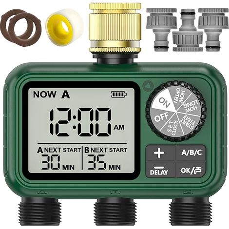 Programmateur Arrosage 3 Voies avec Entrée en Laiton, Grand écran LCD, Arrosage Automatique pour Jardin, D'irrigation Programmable, Utilisation Simple, Retard de Pluie Arrosage Manuel pour Jardin (1/5)