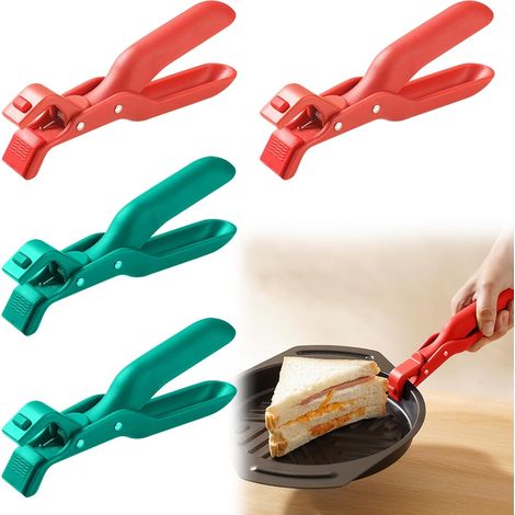 Silicone Kitchen Tongs Set of 4 Anti-Scald Multi-Purpose Kitchen Meat Tongs Pasta Tongs (Green, Red) (1/5)
