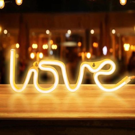 LED Love Enseigne au Néon, Blanc chaud Love Néon Lumières Mur Décor Cadeau de Noël, Anniversaire, Saint-Valentin Mariage (1/4)